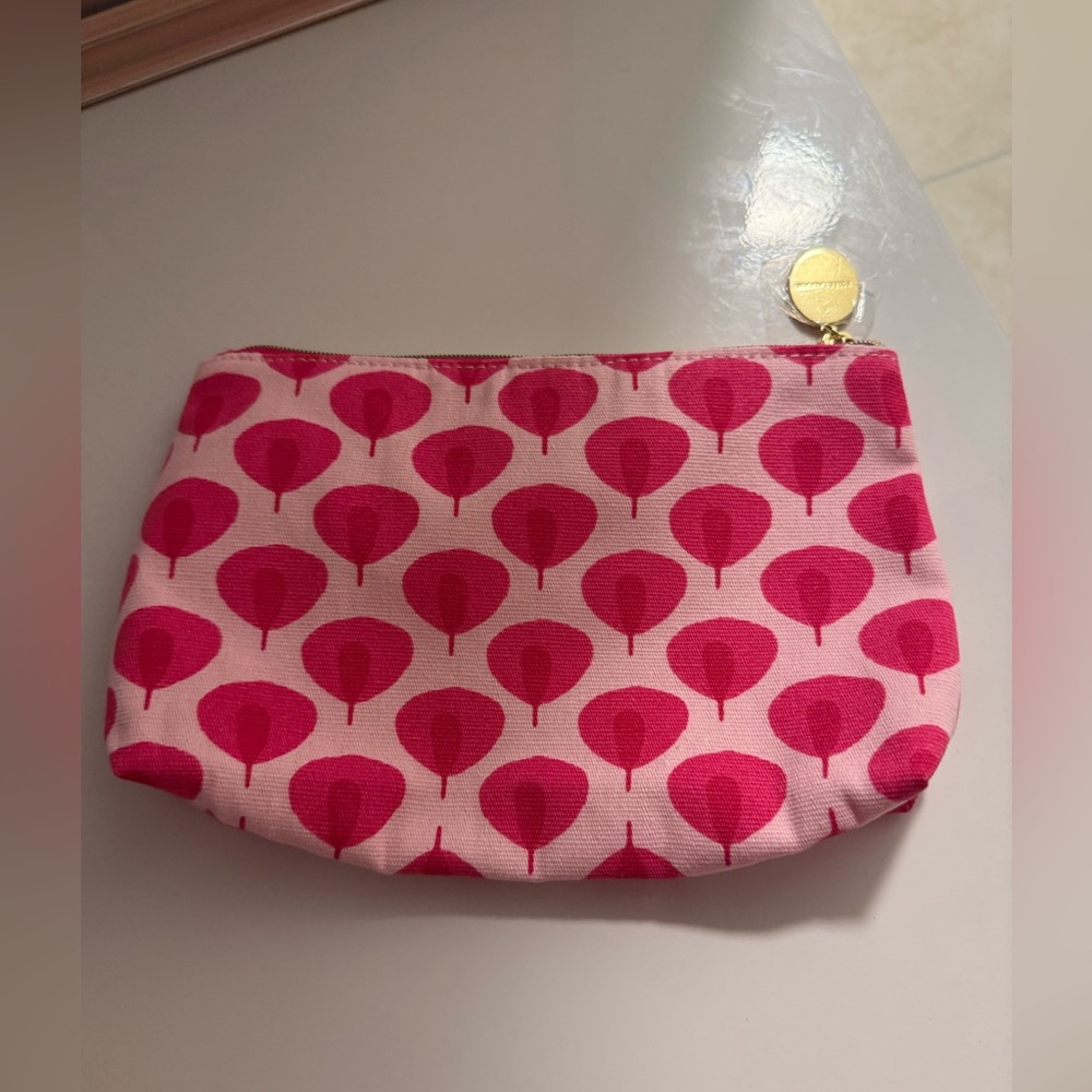 Estee Lauder Pink Patterned Cosmetic Pouch with Gold Zipper